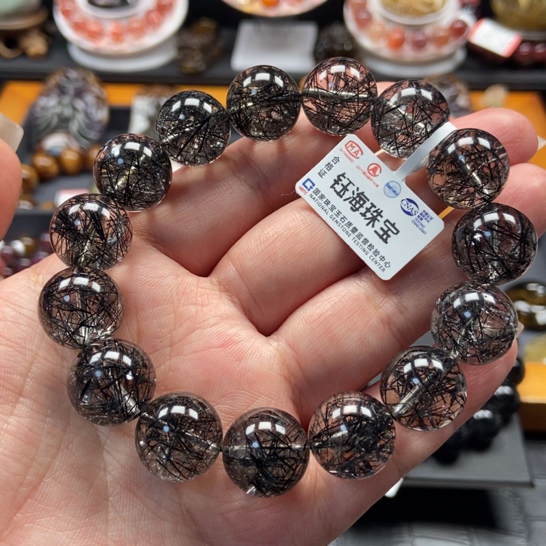 水晶黑发晶手链14.5毫米未镶嵌