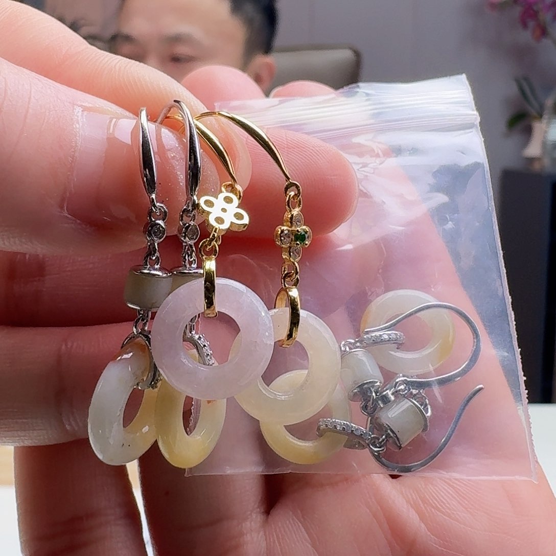 翡翠耳饰银S925镶嵌多样性发货其一