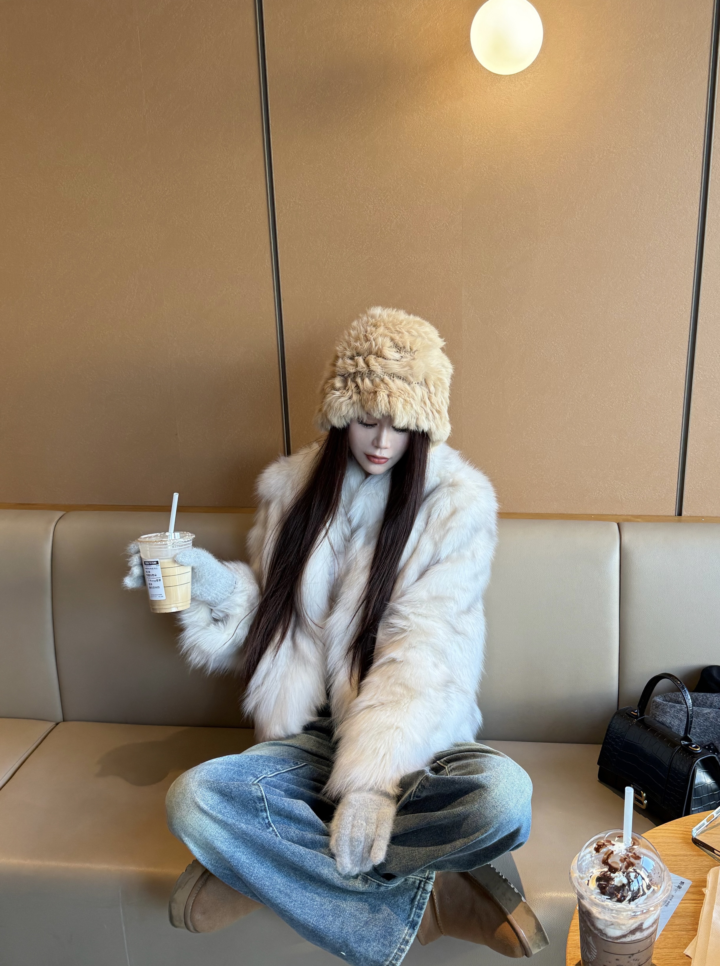 伊贞【韩女千金】2024新款韩系显瘦百搭整皮腹毛外套女