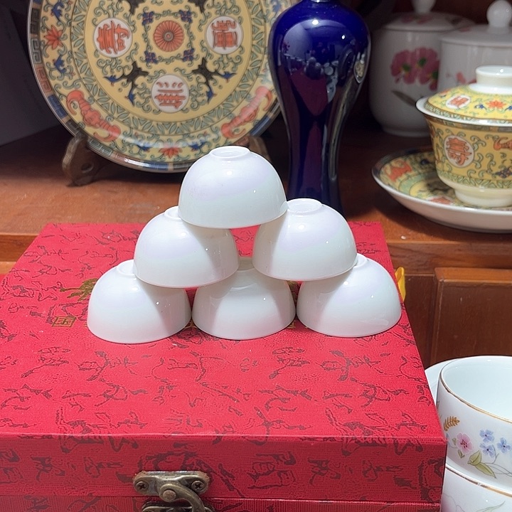 其他老库存纯白功夫茶杯6只一套