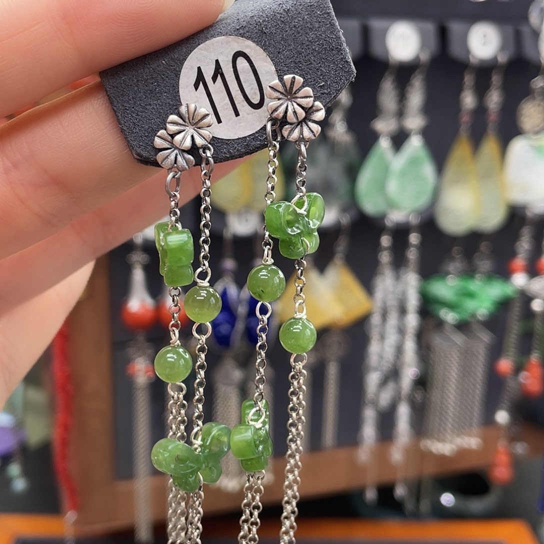 和田玉耳饰银S925镶嵌宋*207fbbhhhh