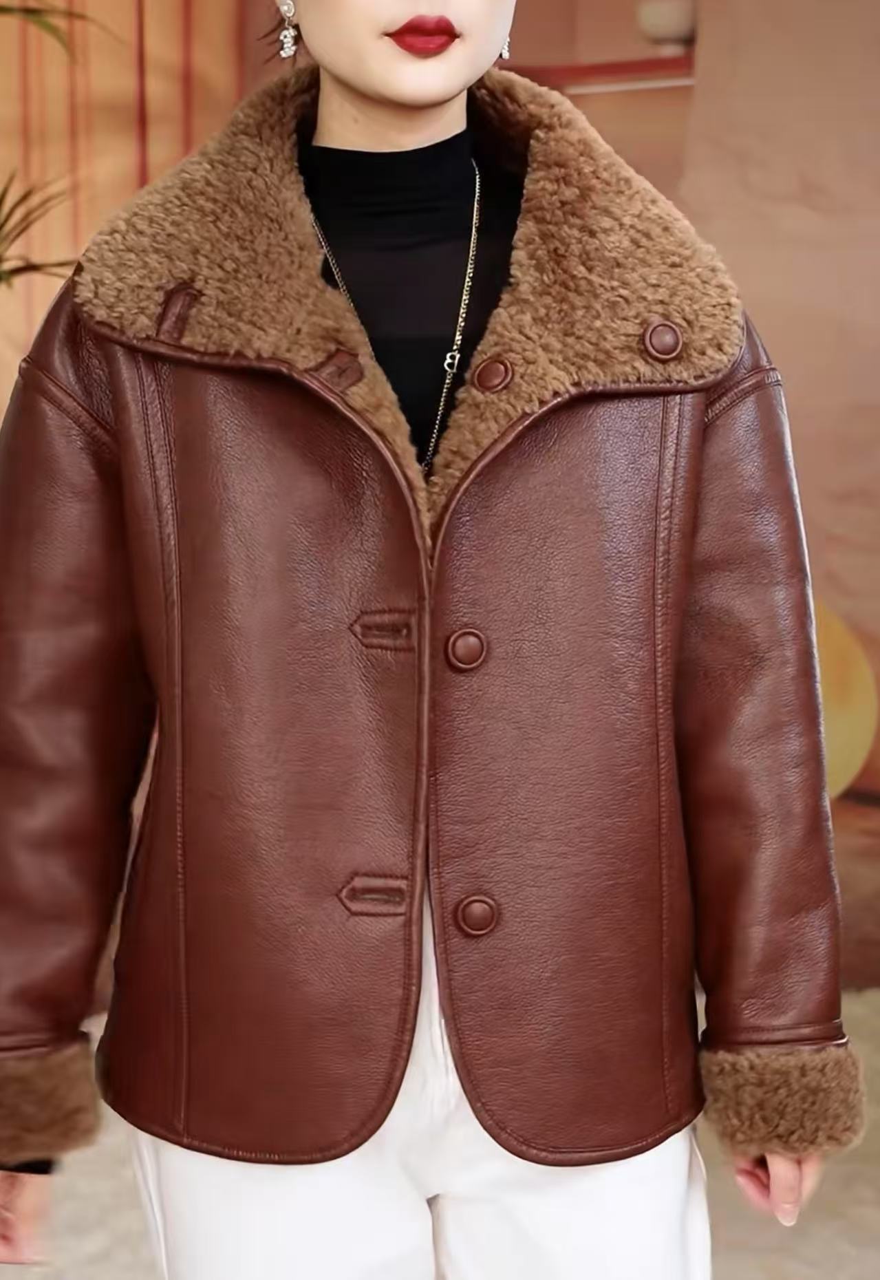 高级设计感加厚时尚品质绵羊皮外套女皮毛一体2024秋冬新款宽松