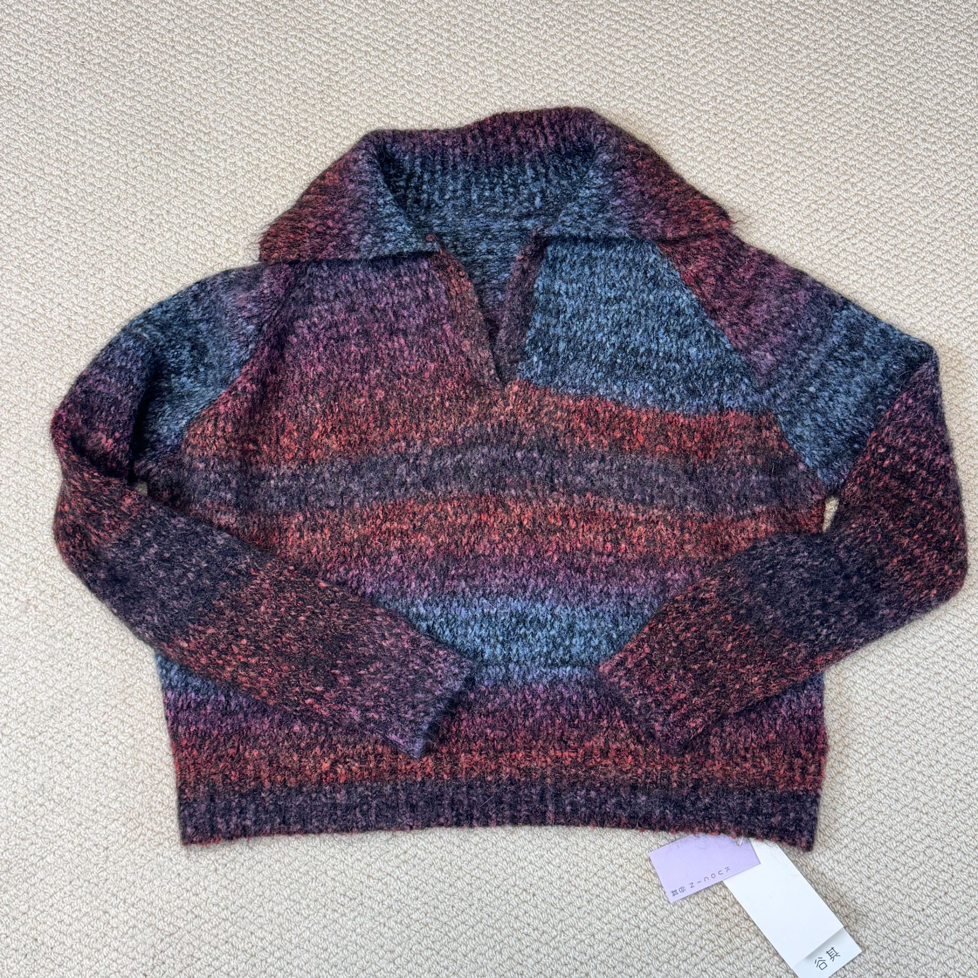 短款休闲宽松V领毛衣开衫长袖休闲套头女装