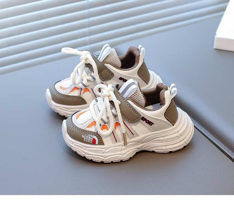 儿童软底拼色皮面运动鞋2025春秋季男童老爹鞋女童小童休闲鞋