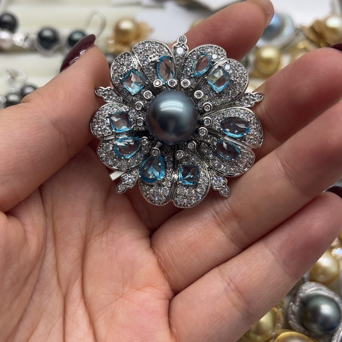 海水珍珠胸针合金