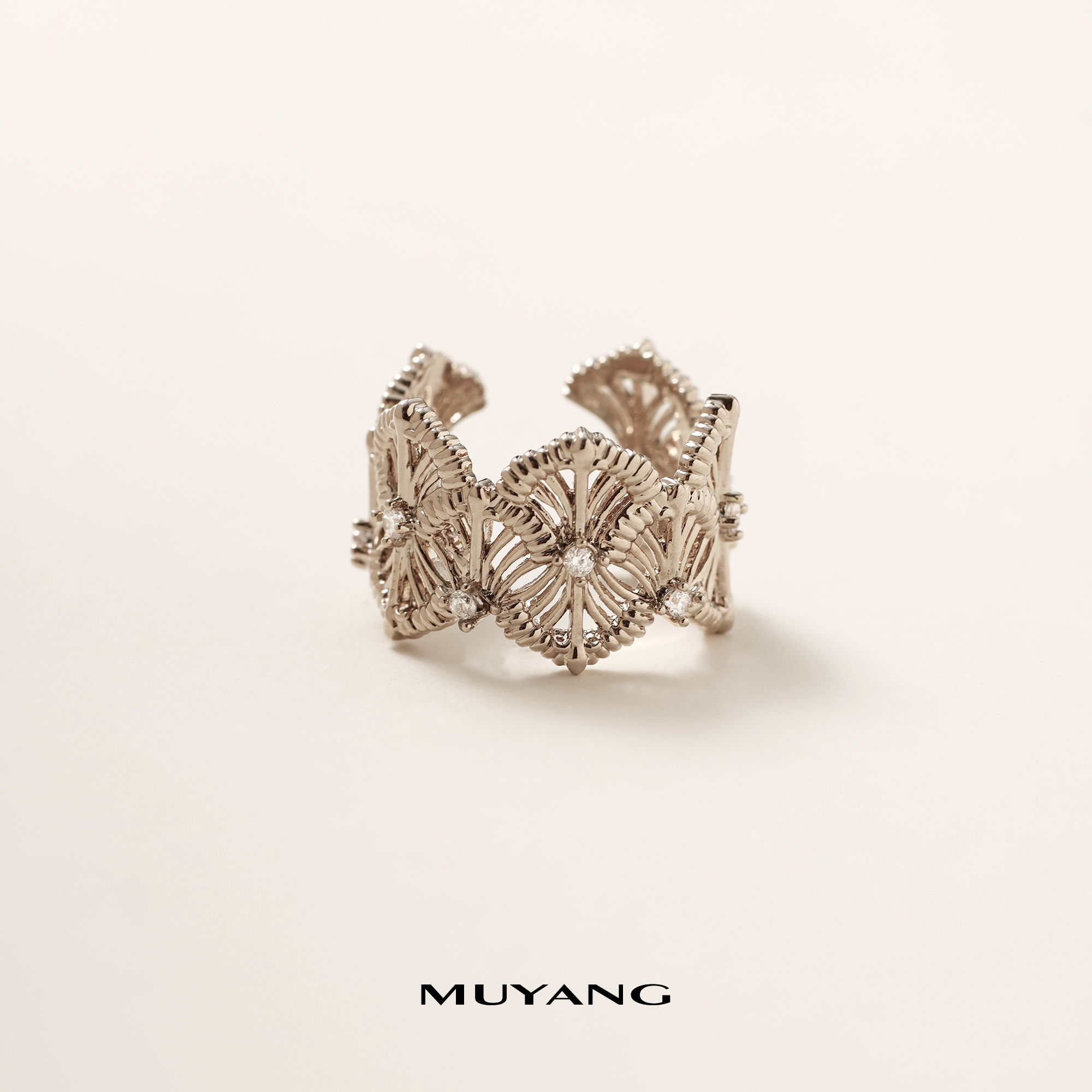 muyang/慕阳 铜合金戒指 镀k金 手工时尚个性轻奢重工柏林戒指