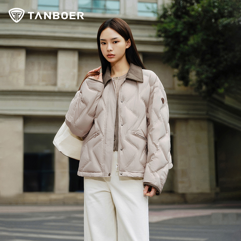 坦博尔女士短款羽绒服翻领宽松轻薄时尚复古秋冬外套TB5330228A