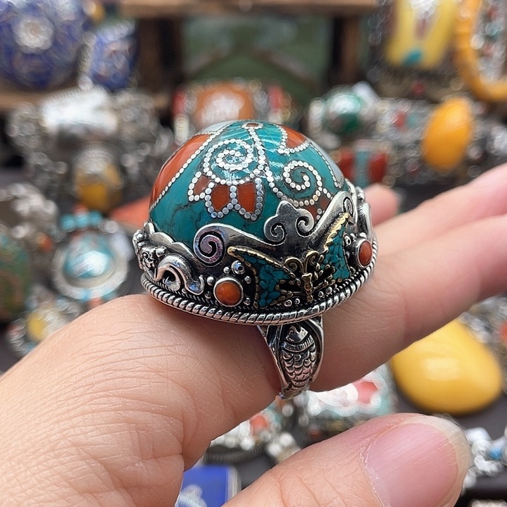 银S925镶嵌绿松石戒指