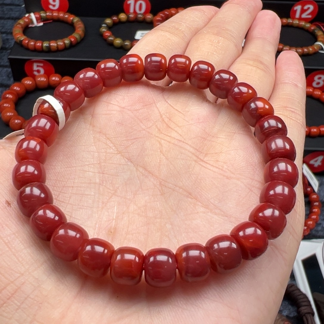 波***奥手链未镶嵌南红玛瑙瓦西牛血红精工老型手串8mm