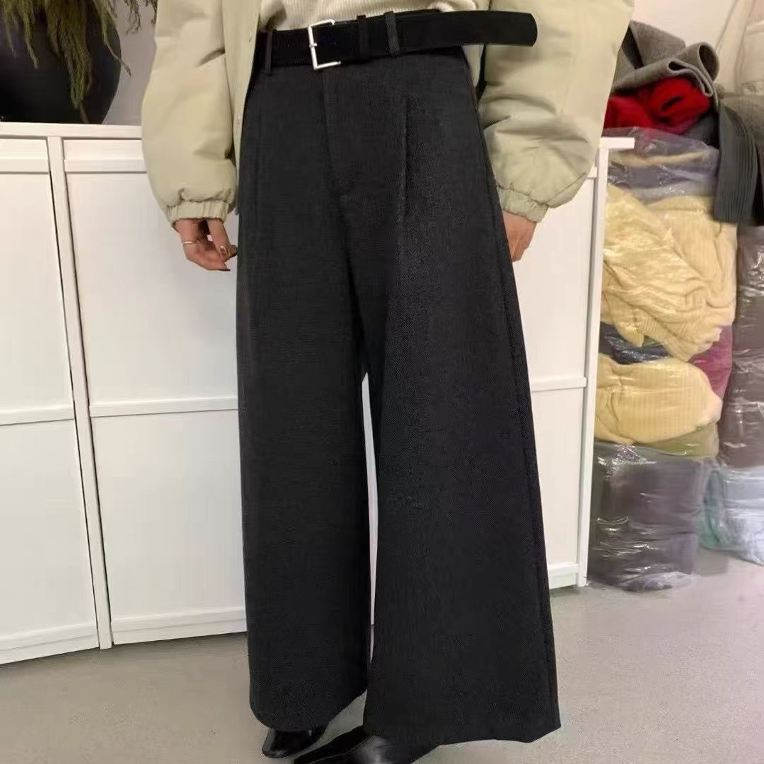 5849毛呢10分裤高级感复古高腰毛呢阔腿直筒女裤秋冬款
