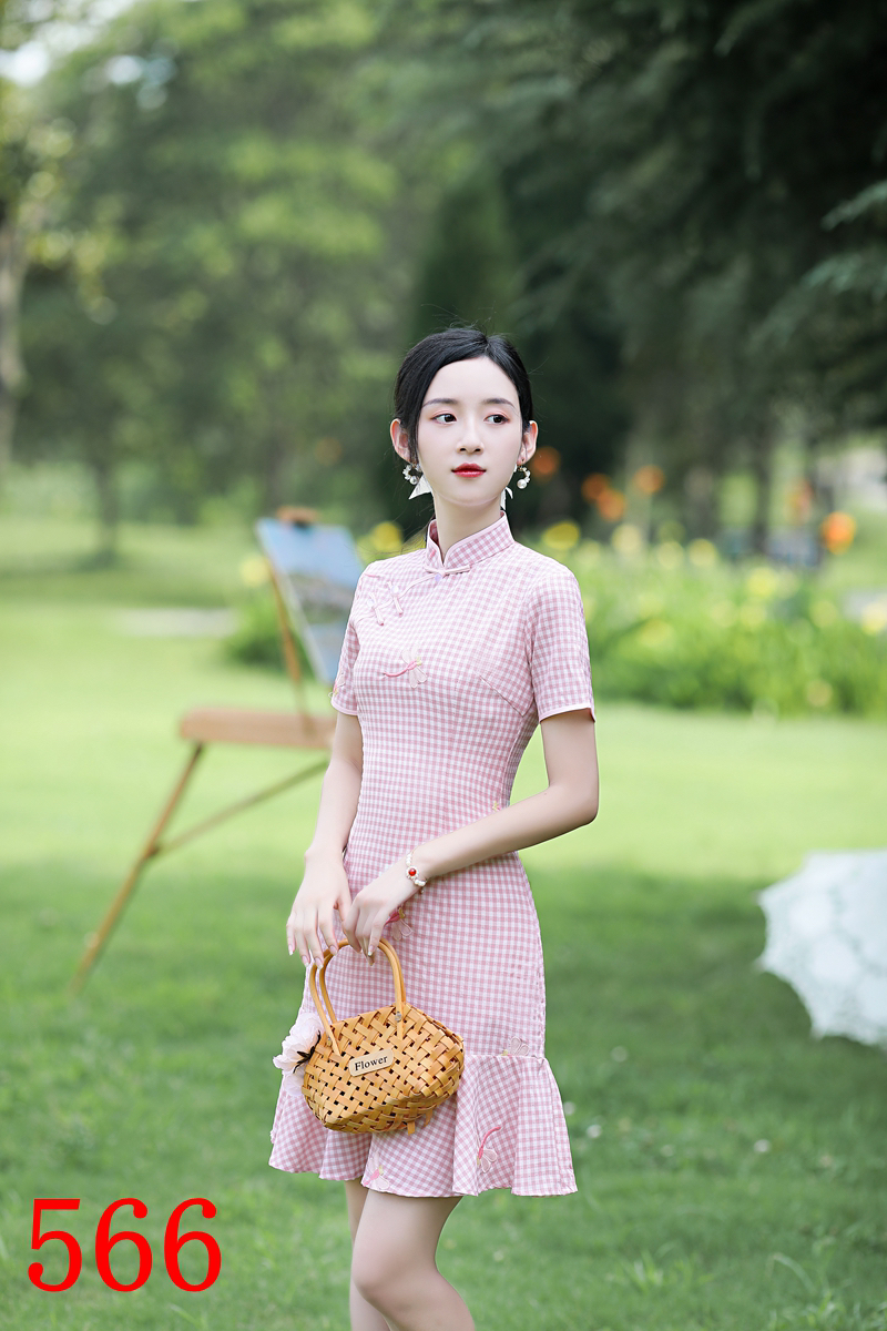 【2252 粉色 蜻蜓刺绣鱼尾】显瘦气质修身优雅复古中国风旗袍