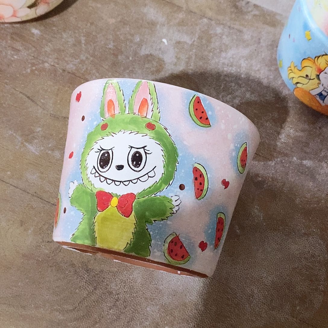 紫砂花盆红陶手绘花盆