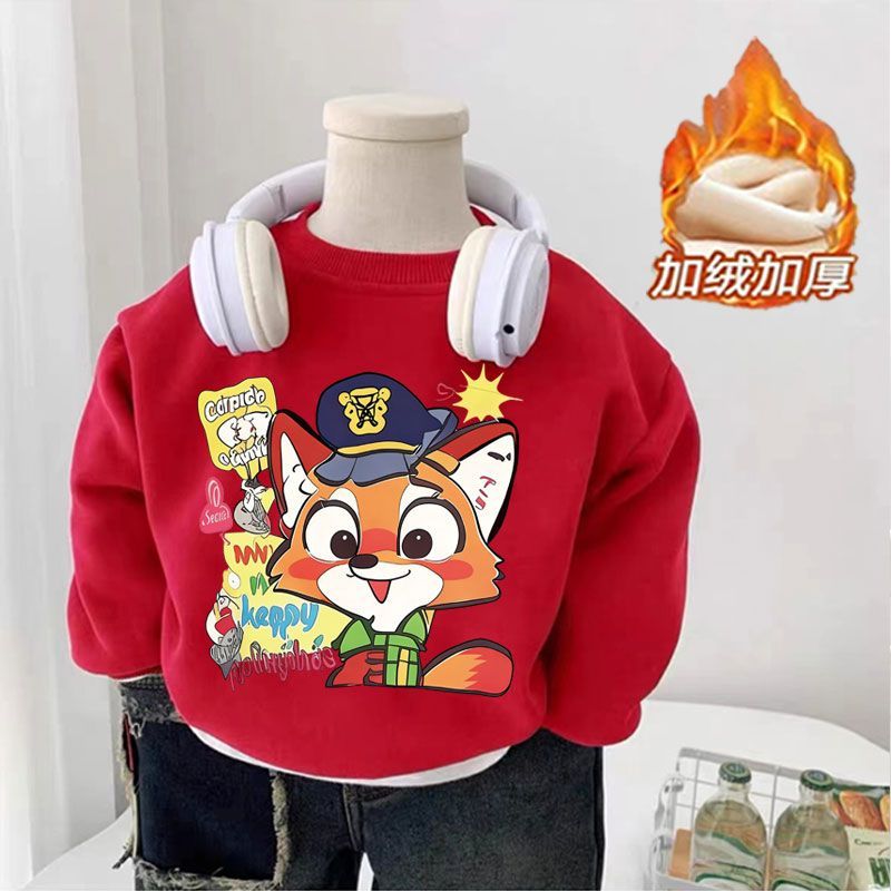 童装2026秋冬新款男女童中小童韩版动漫涂鸦新年喜庆春节加绒卫衣