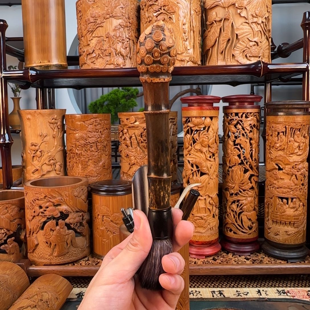 竹紫竹竹根壶笔把件