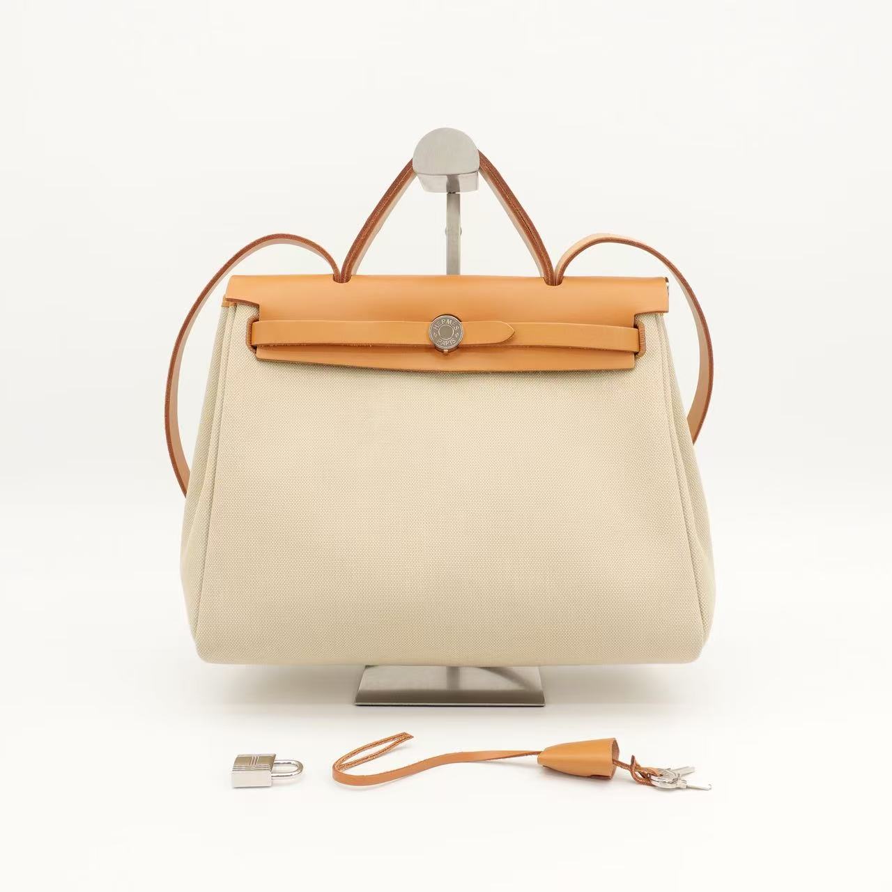 95新 Hermes/爱马仕 GGS爱马仕Herbag31水泥灰银扣帆布/31417497