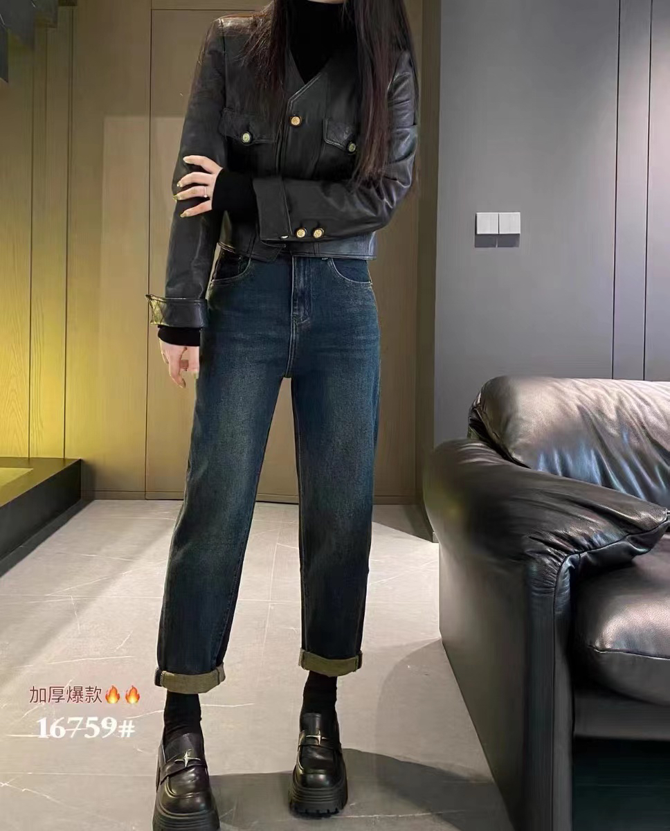 新款植绒牛仔垮裤16759