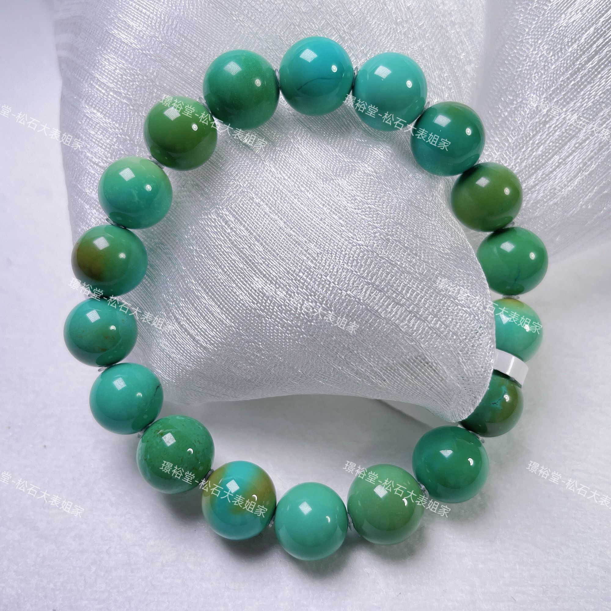 【松石大表姐】湖北原矿绿松石手串多彩莫奈翠色精品圆珠手串
