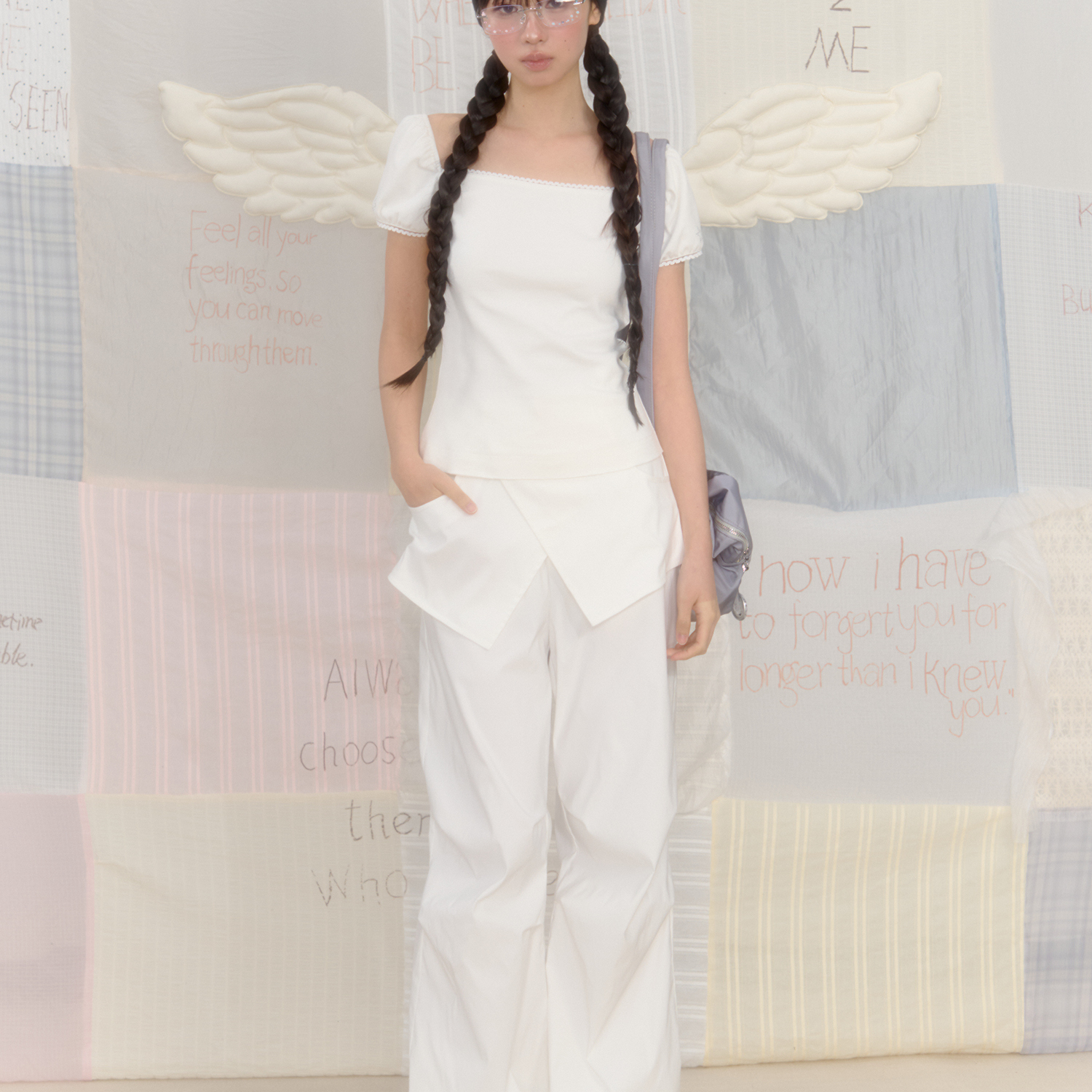 NECY 抽皱一字肩短袖T恤袖口烫钻设计夏季显瘦方领小衫女