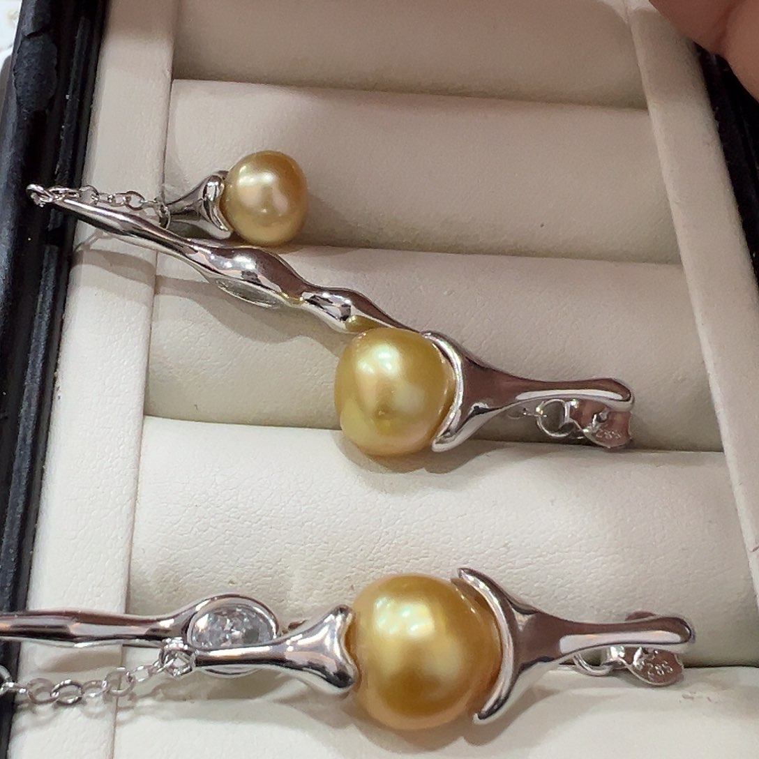 海水珍珠耳饰银S925镶嵌
