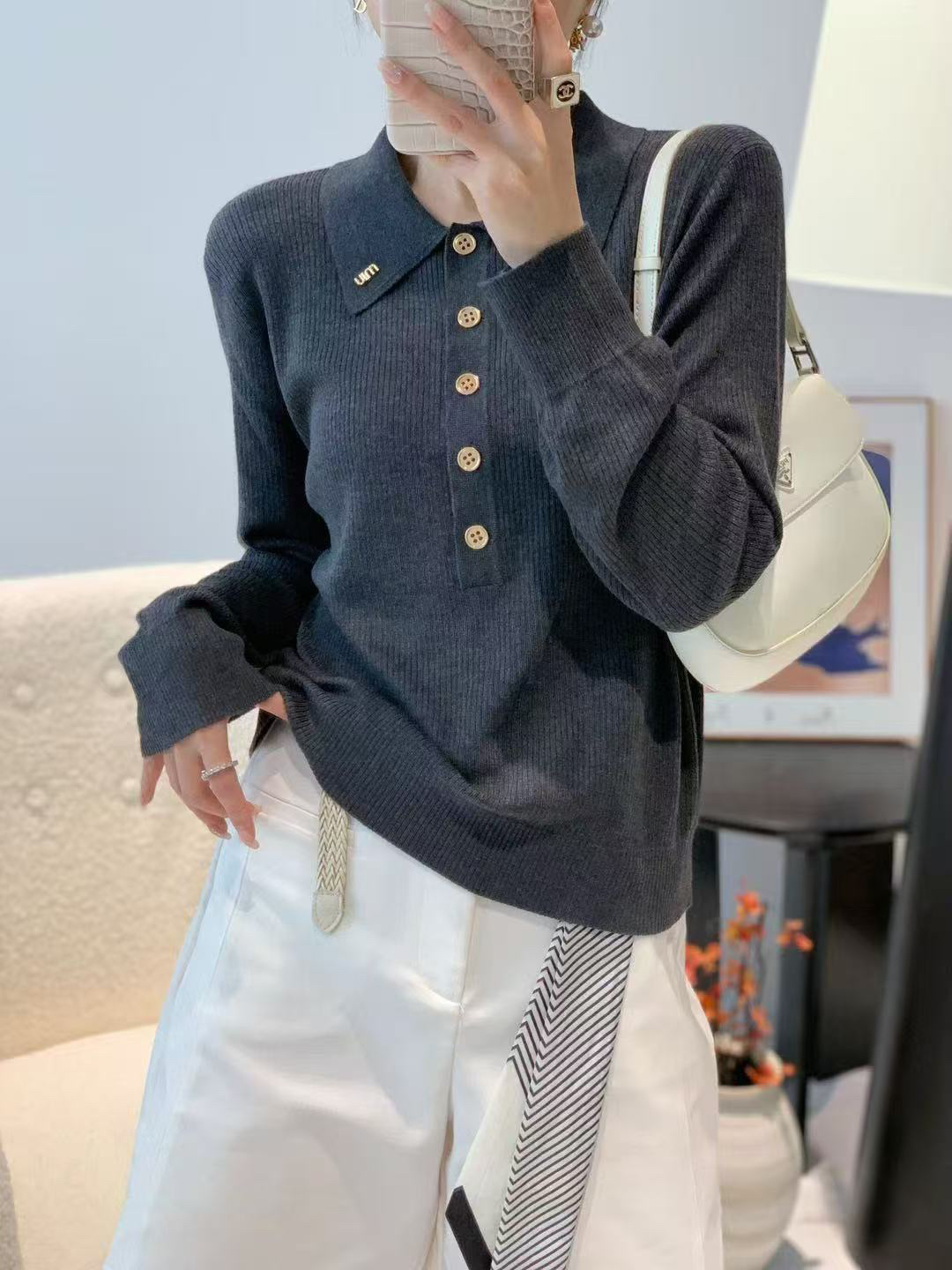 翻领常规款常规针织衫遮肚子显瘦百搭