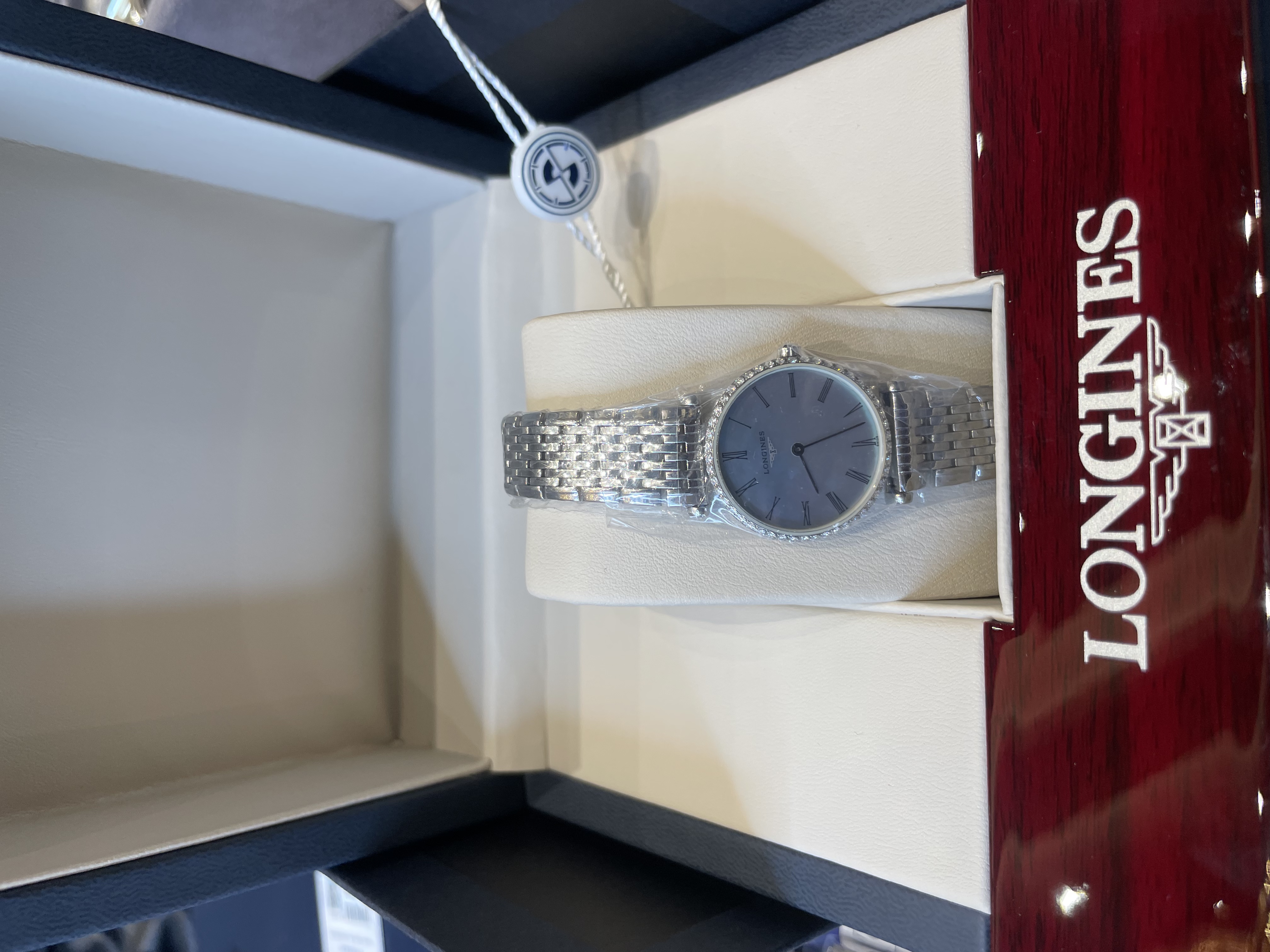 99新 Longines/浪琴 嘉岚系列石英蓝色贝母钻刻后盘后钻24盘HZ