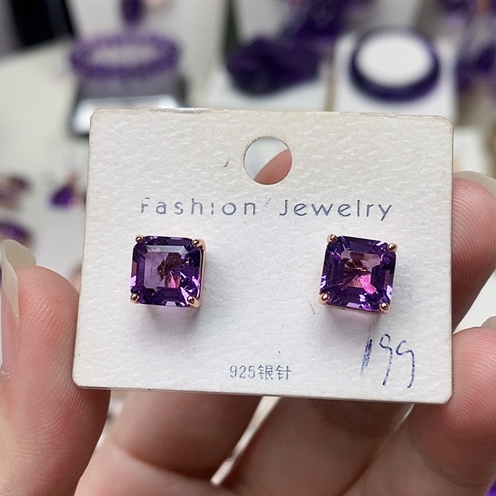 紫晶耳钉银S925镶嵌紫水晶耳钉