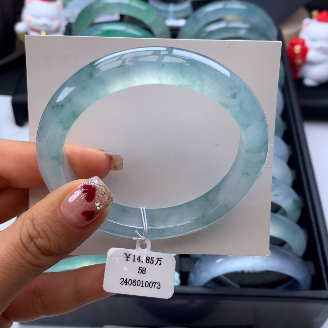 翡翠手镯未镶嵌57-58冰飘花正圈