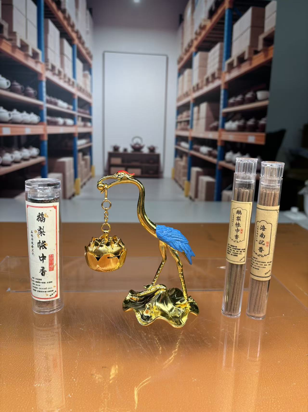 ZH6388仙鹤香炉-金色+鹅梨账中香