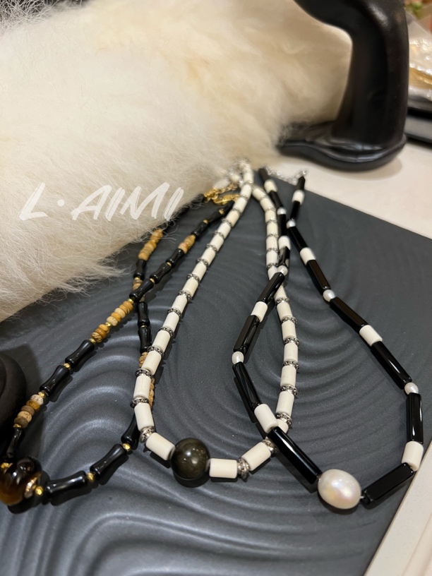 铜合金项链 【L•AiMi】【美拉】小众度假手工串珠石项链颈链