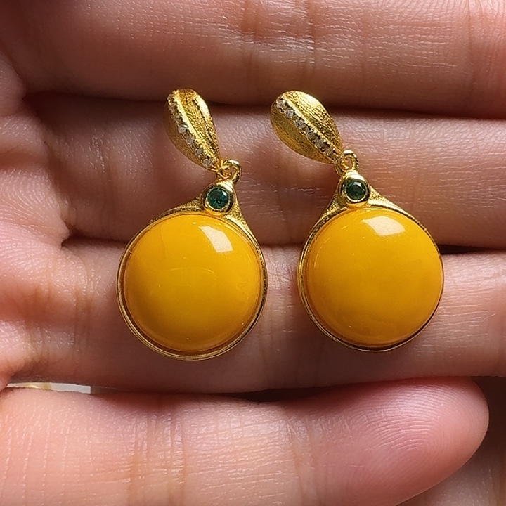 蜜蜡银S925镶嵌耳饰耳坠