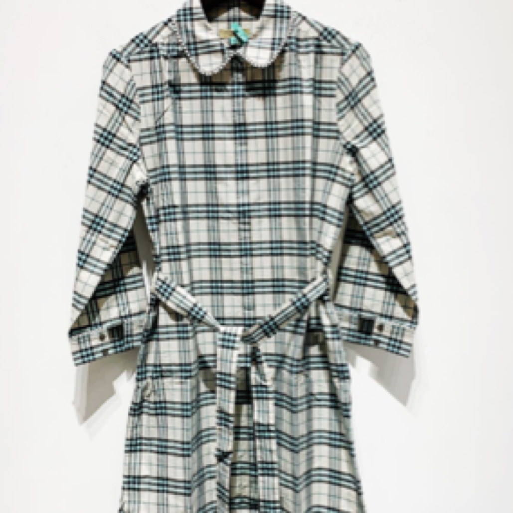 99新 BURBERRY/博柏利 格纹系带长袖连衣裙/UK6码/B01226