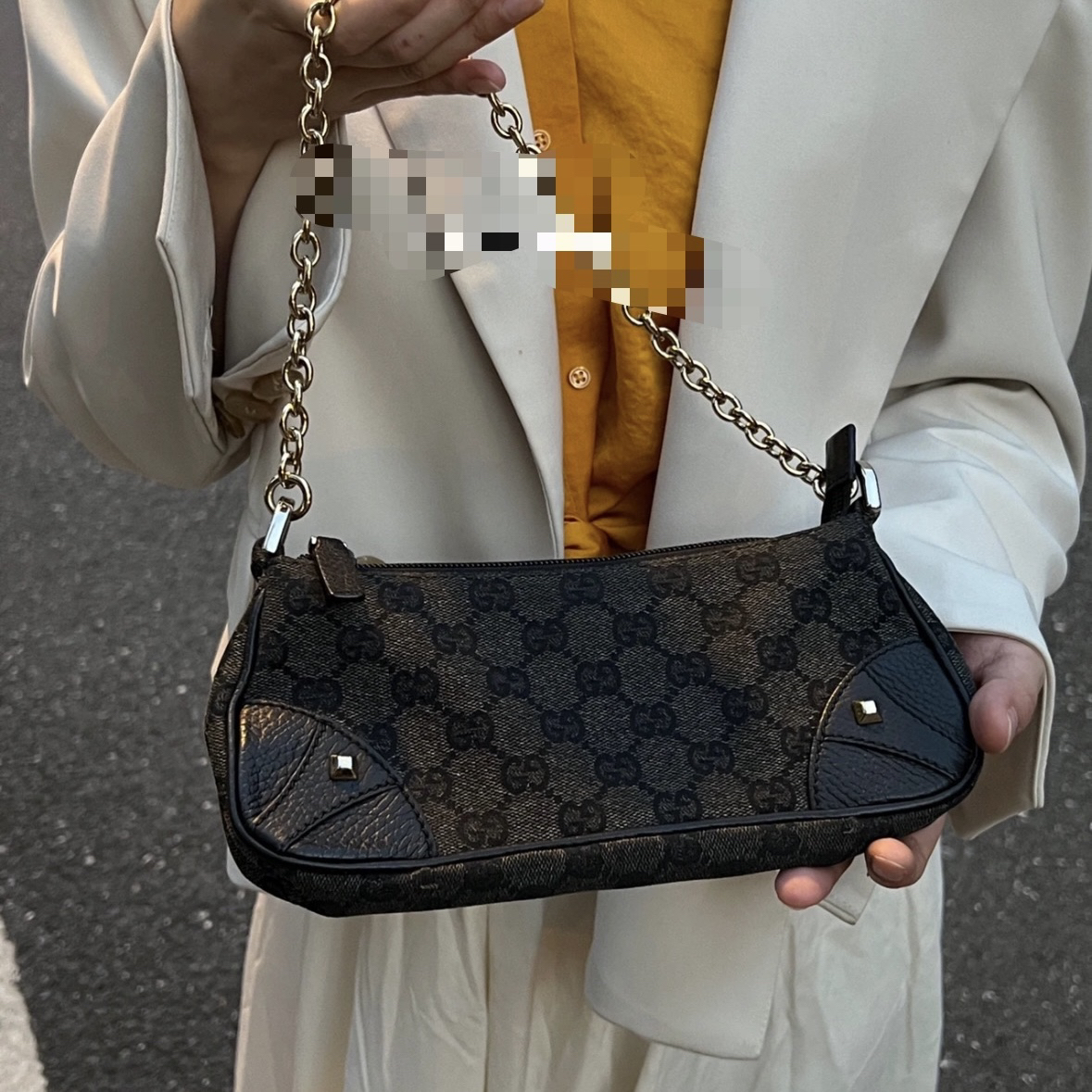 95新 GUCCI/古驰 黑色老花麻将包 小号