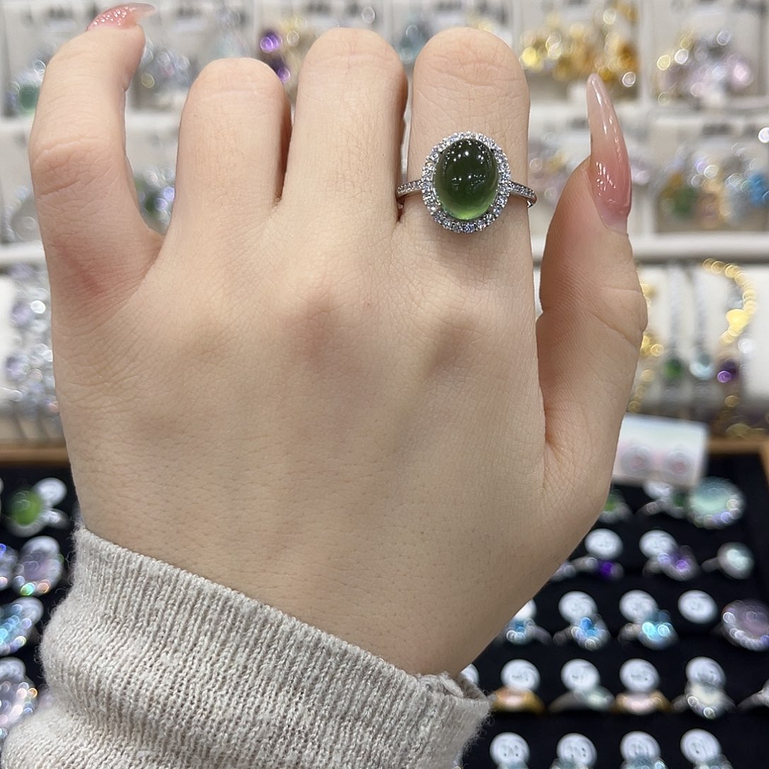 小***琪蛇纹石玉银S925镶嵌戒指