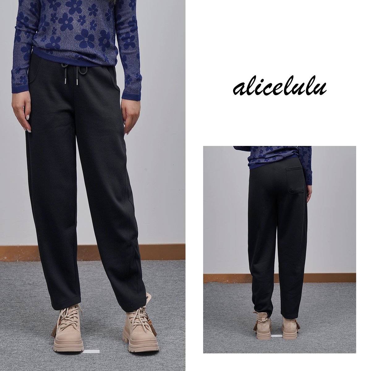 [alicelulu]高腰宽松显瘦松紧腰直筒远动休闲裤S1035357U