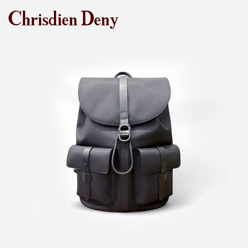 Chrisdien Deny 休闲风系带光面背包男士双肩包商务户外百搭个性