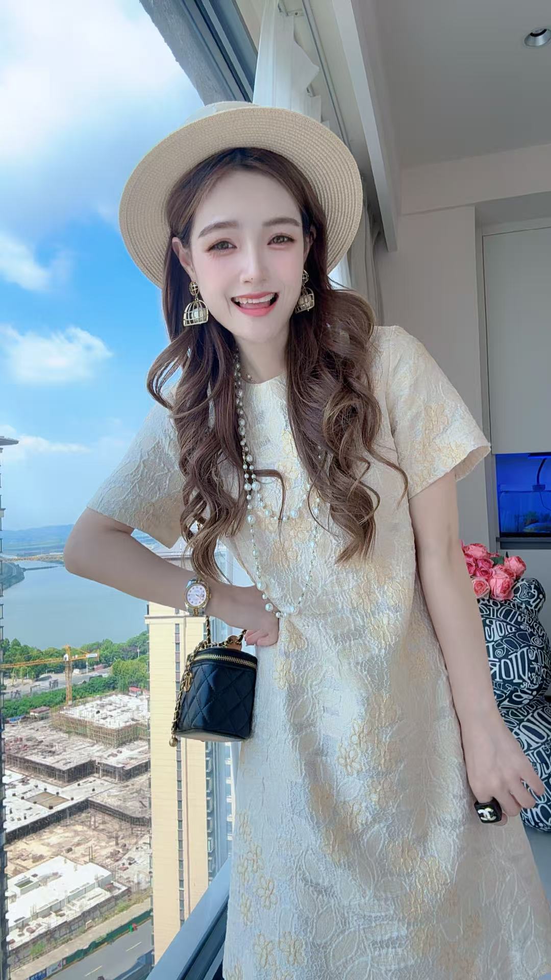 【半岛情书】夏季金丝线刺绣重工气质显瘦千金风轻奢连衣裙25052