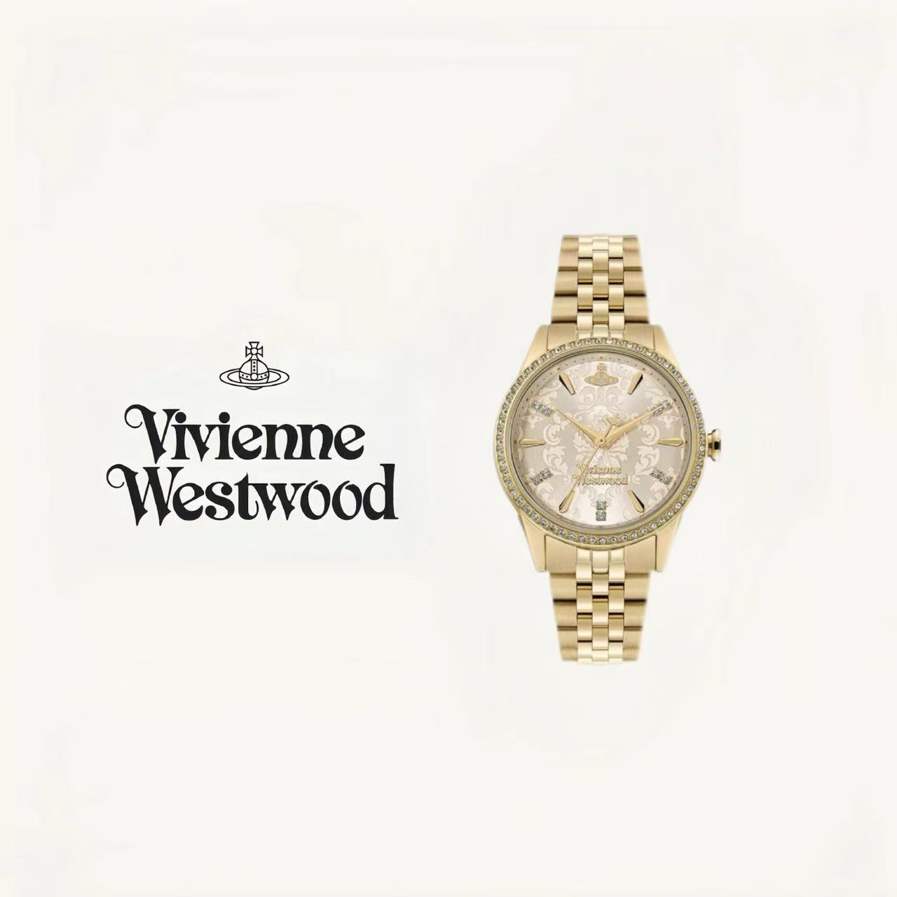VIVIENNE WESTW00D 正品西太后浮雕满钻系列手表碎冰蓝香槟金粉钻