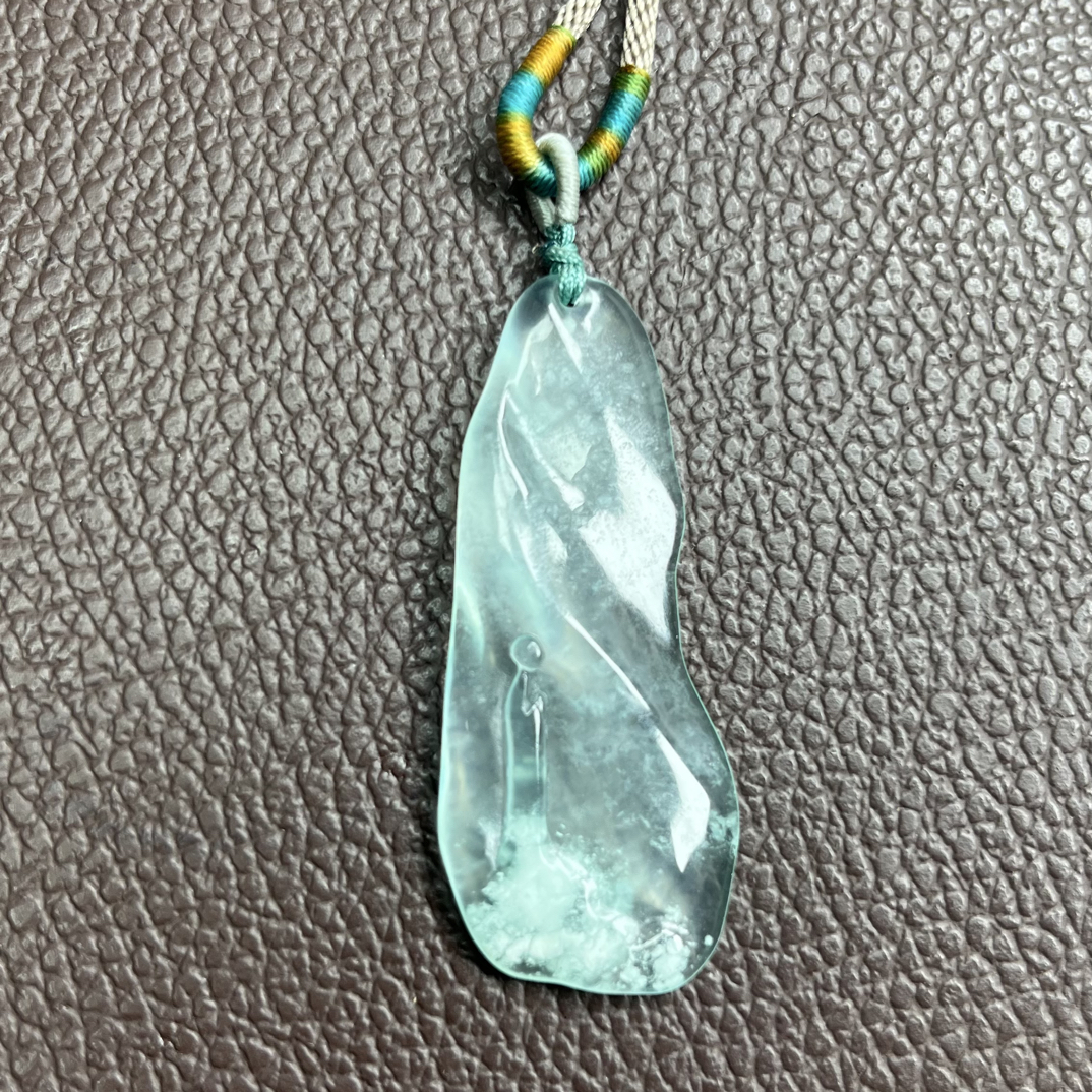 天然岫玉天青冻手工雕刻意境悟道挂坠吊坠