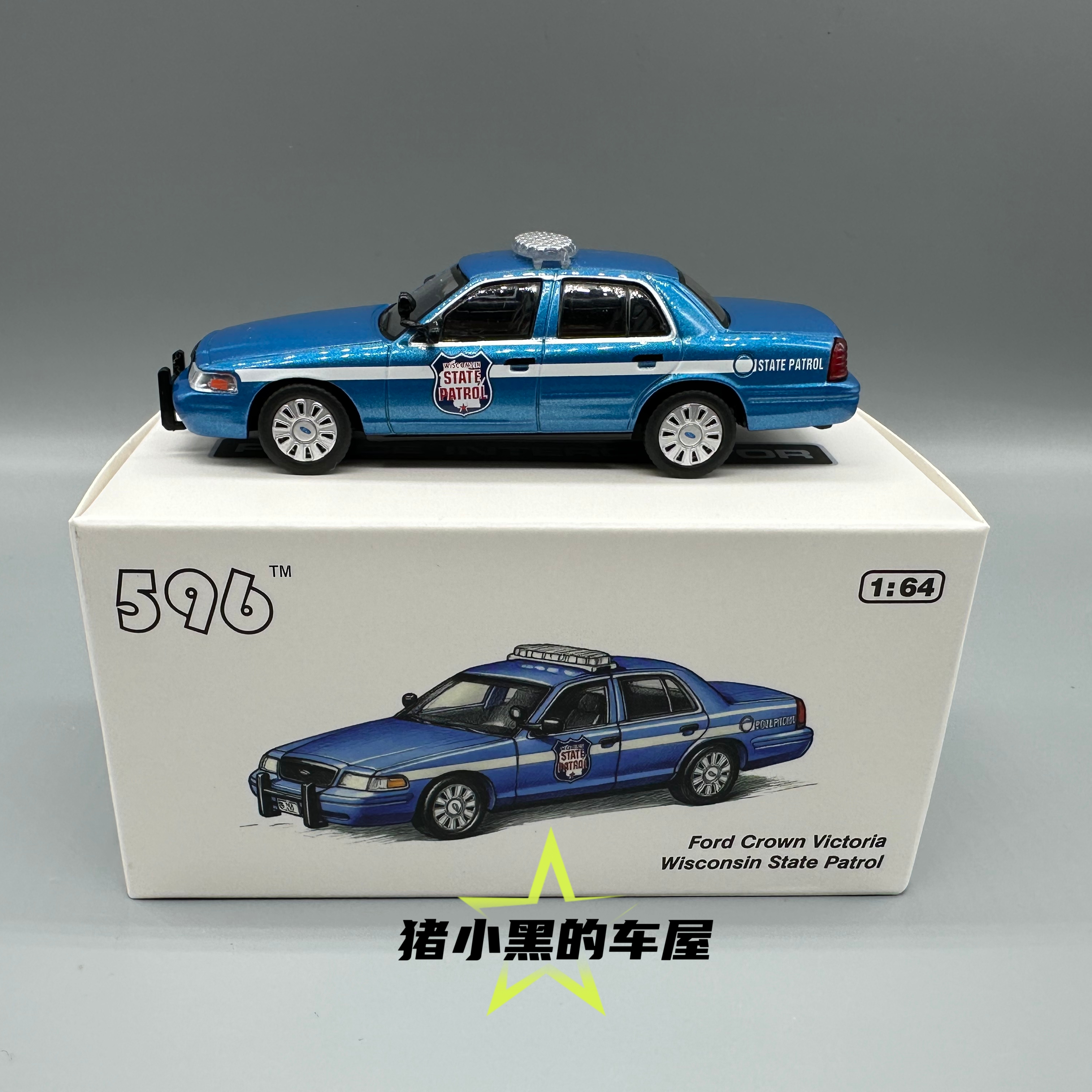 596 model 1:64福特维多利亚皇冠cv威斯康辛州警小比例合金车模
