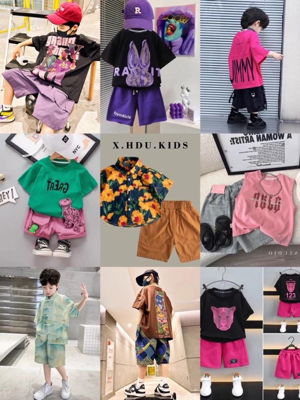 中性薄款休闲夏季男休闲风套装女童男童时尚小童