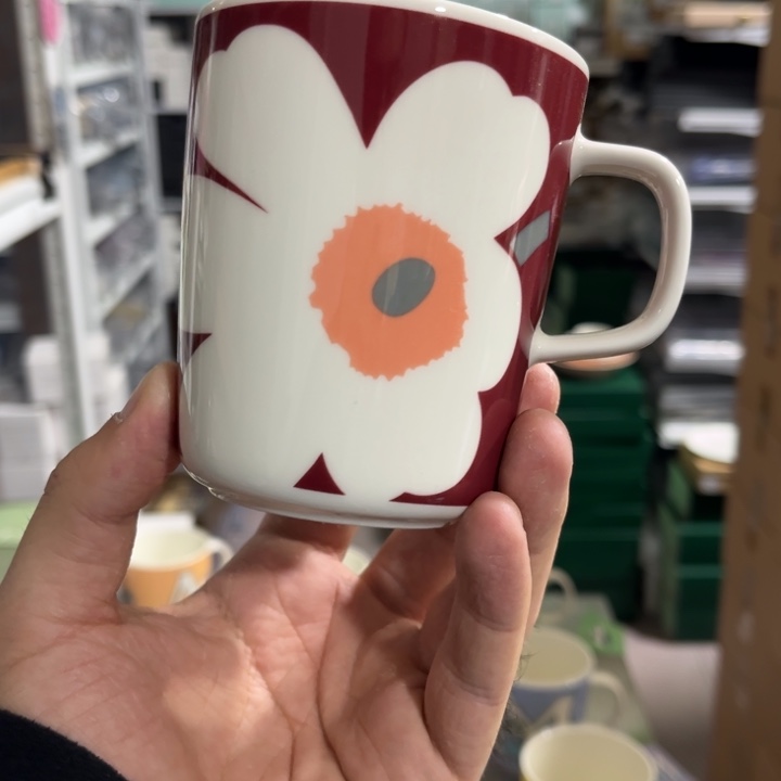 marimekko酒红白花250ml马克