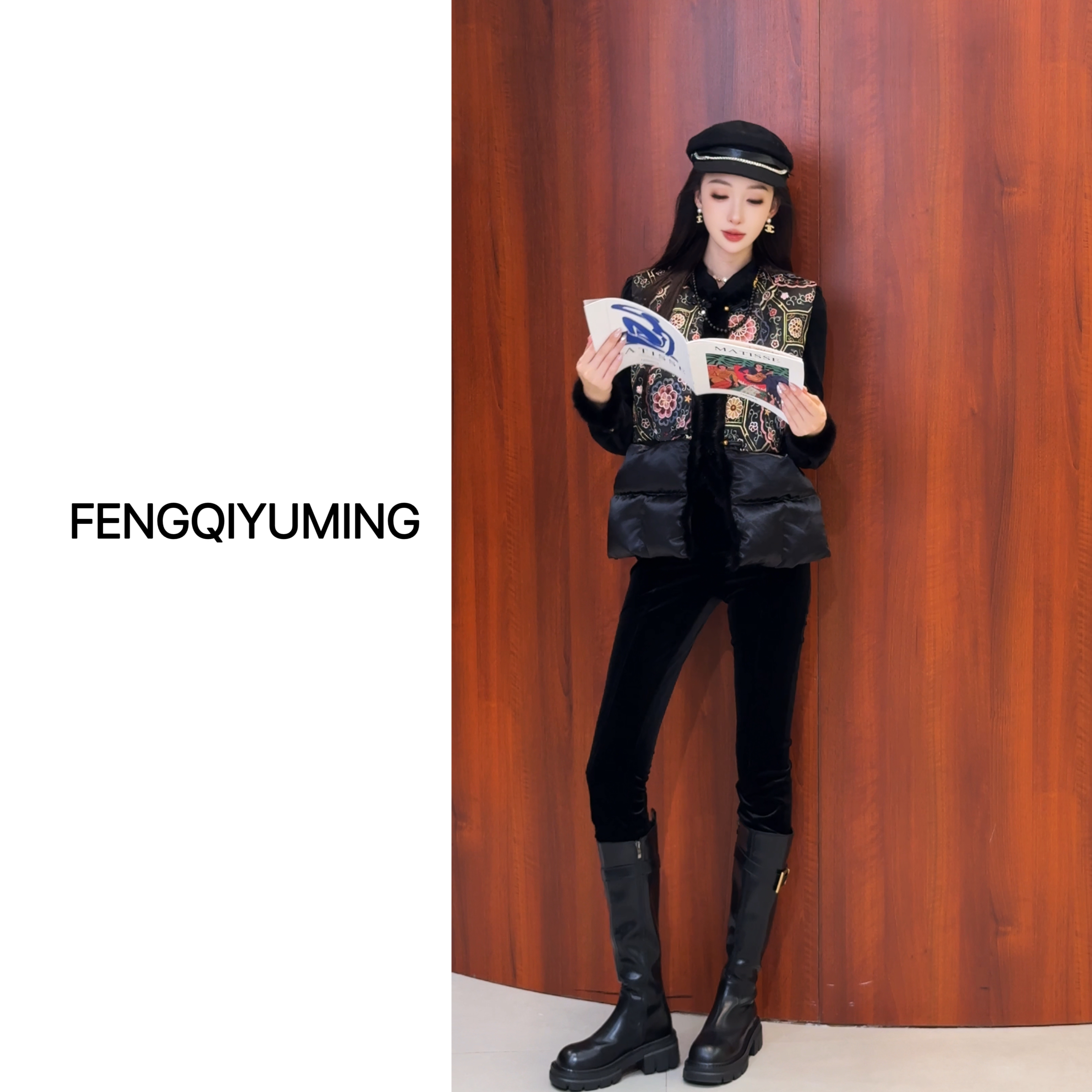 【珍华】新中式休闲百搭宽松保暖重工刺绣冬季国风水貂毛马甲羽绒服