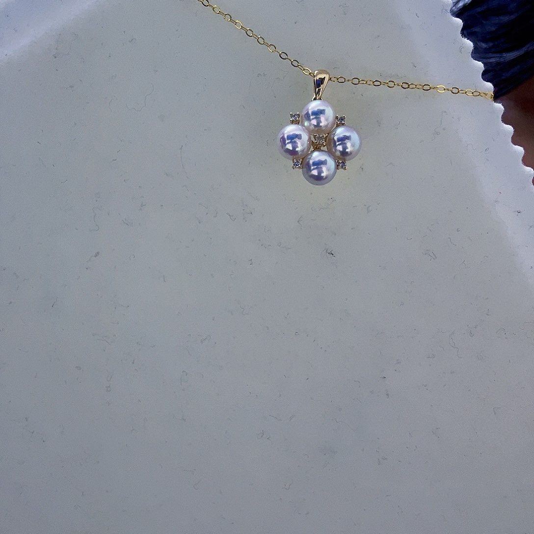 海水珍珠海水akoya四叶草吊坠5-6mm18K金镶嵌