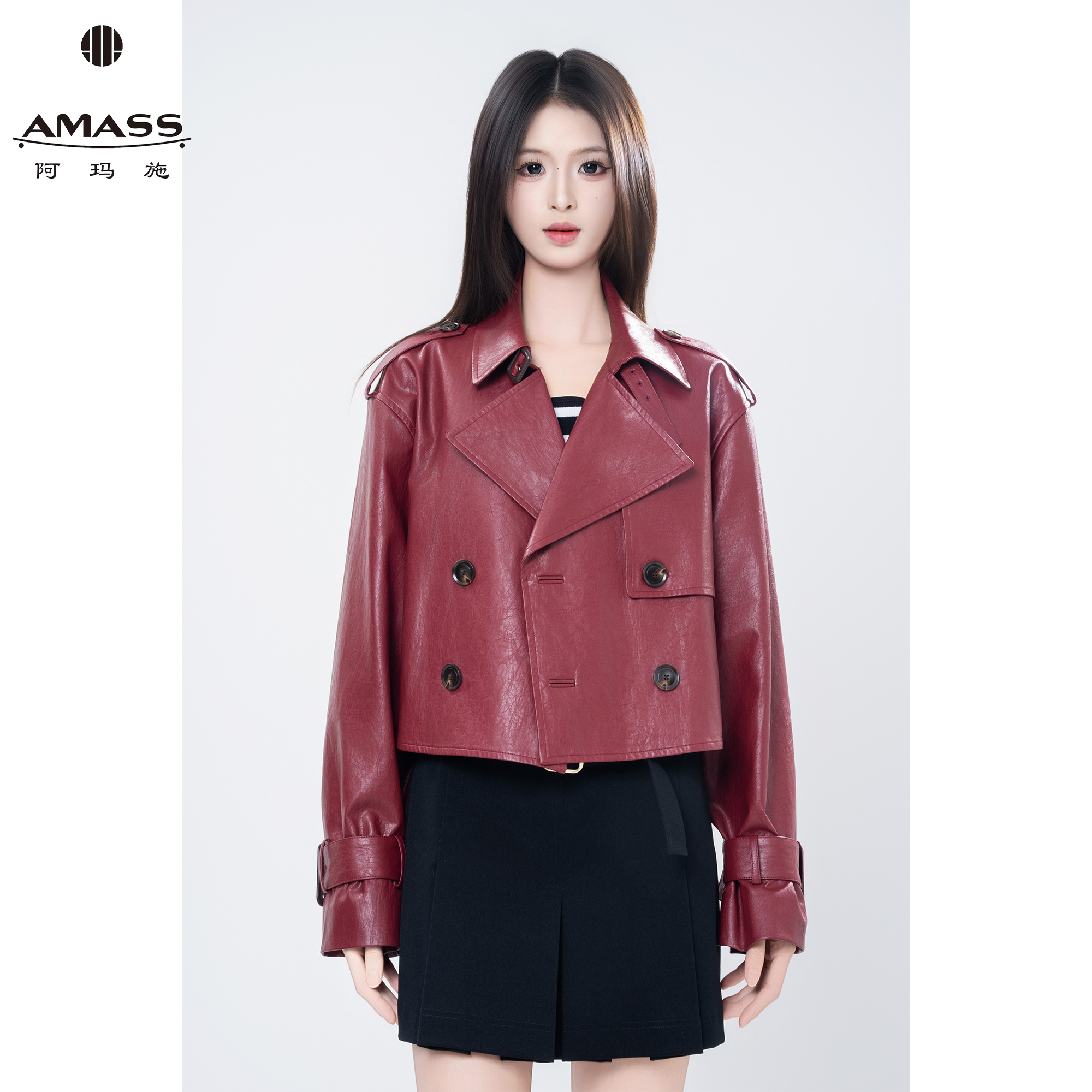 AMASS/阿玛施早秋新款英伦风复古气质双排扣短款外套上衣女540063
