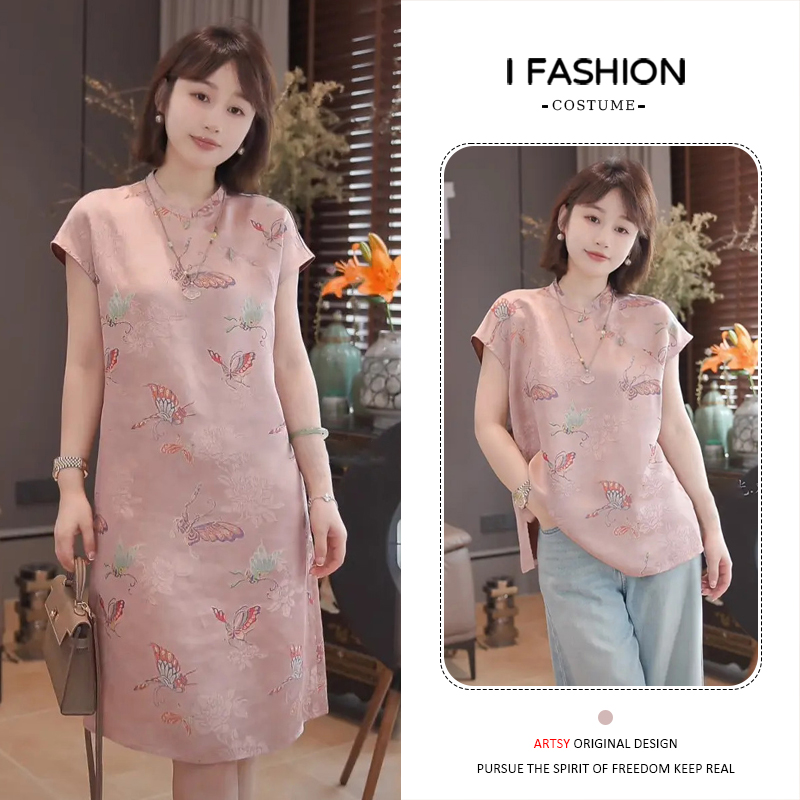 新中式国风百搭设计感短袖连衣裙女2025年夏季新款小个子遮肉裙子