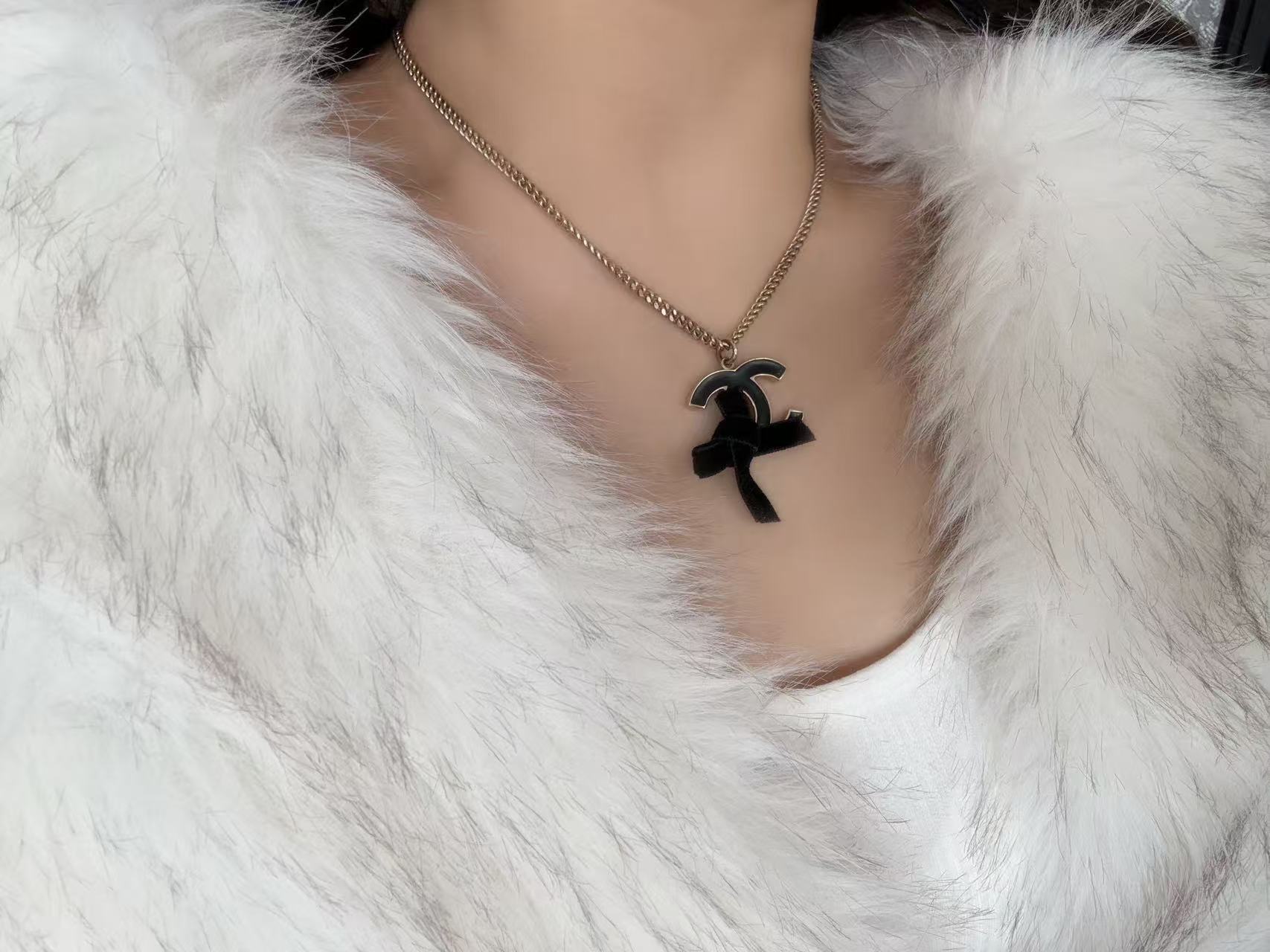 95新 Chanel/香奈儿 黑黑中古/ Chanel 双c 蝴蝶结 项链 4467338