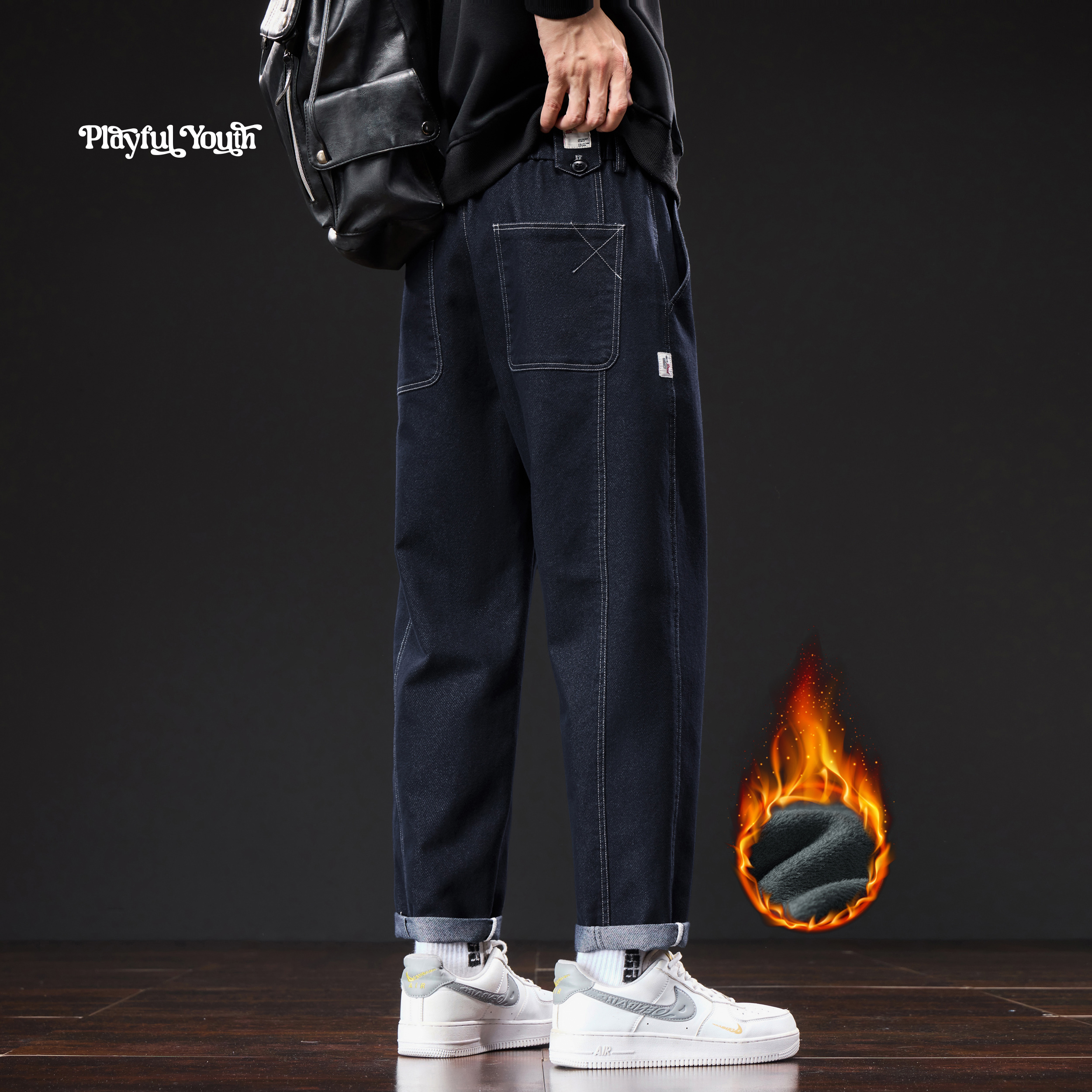 秋冬原牛休闲裤男加绒加厚男士男款广州新塘牛仔裤2025新款