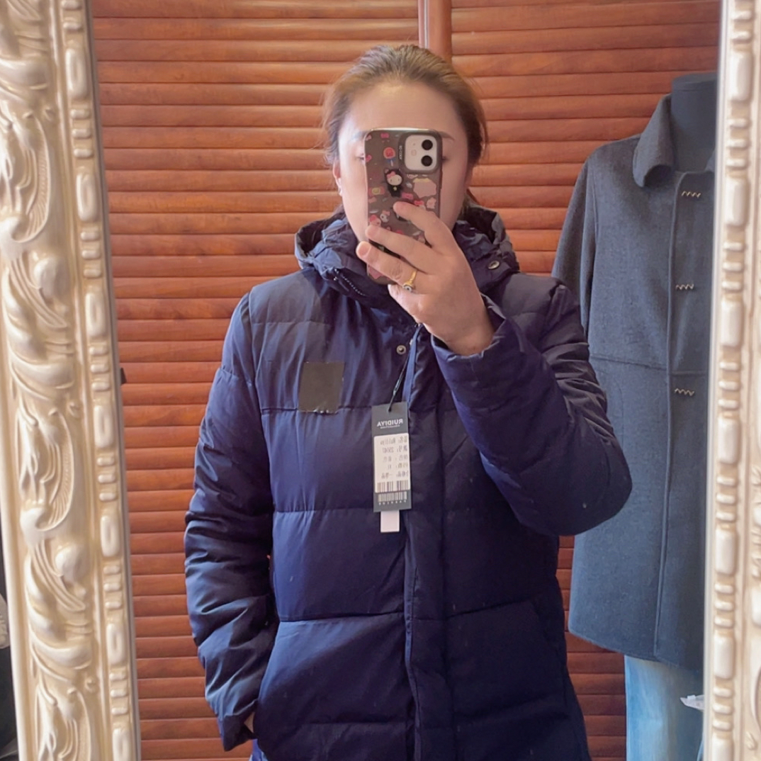 拉印冬季厚款连帽羽绒中长款外套