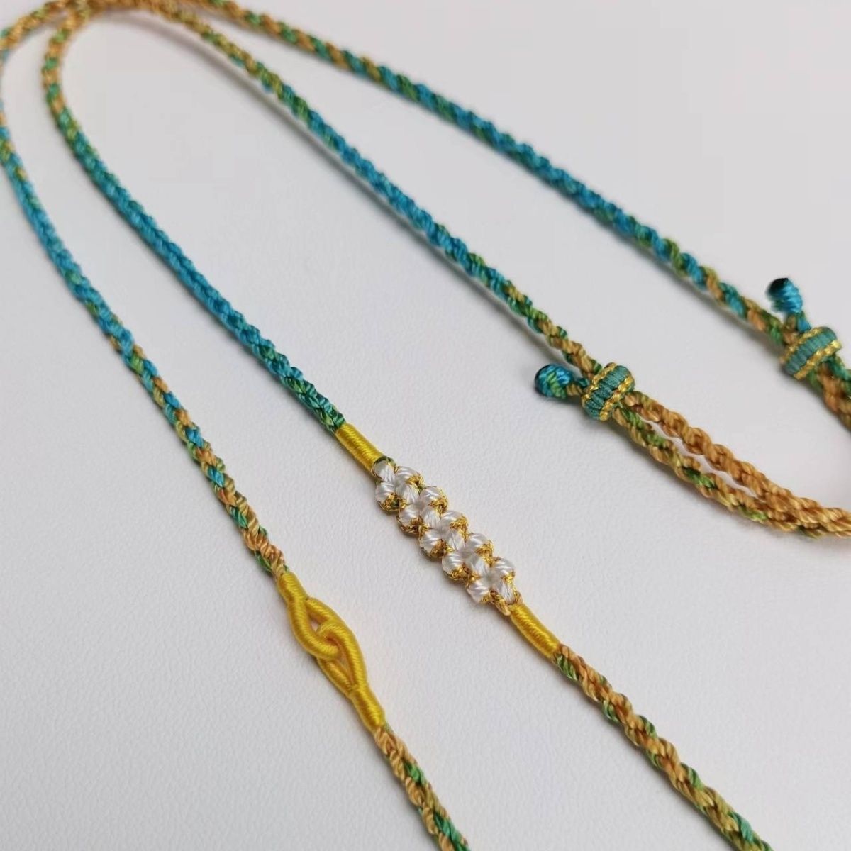 手工编织千里江山吊坠桃花绳子编绳挂件挂绳调节高档