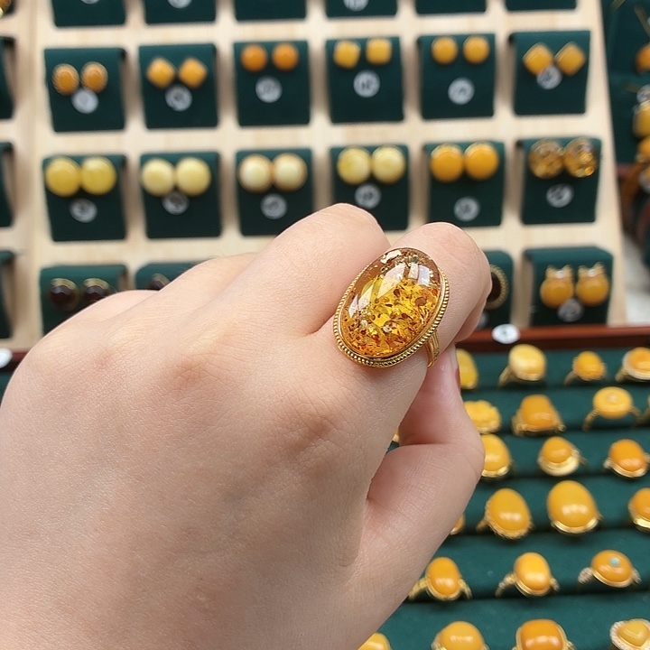 琥珀银S925镶嵌戒指